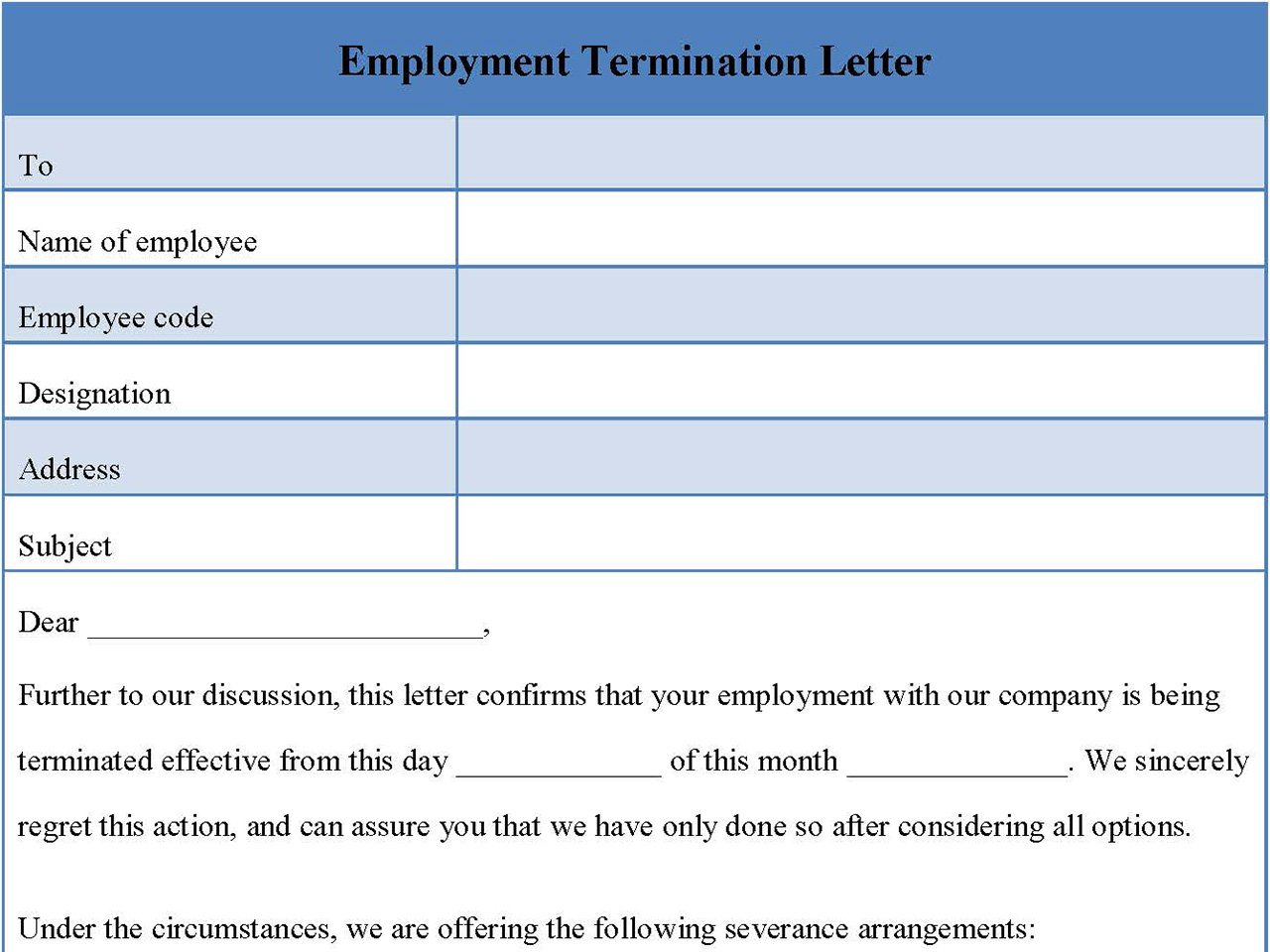 Employment Termination Letter Form