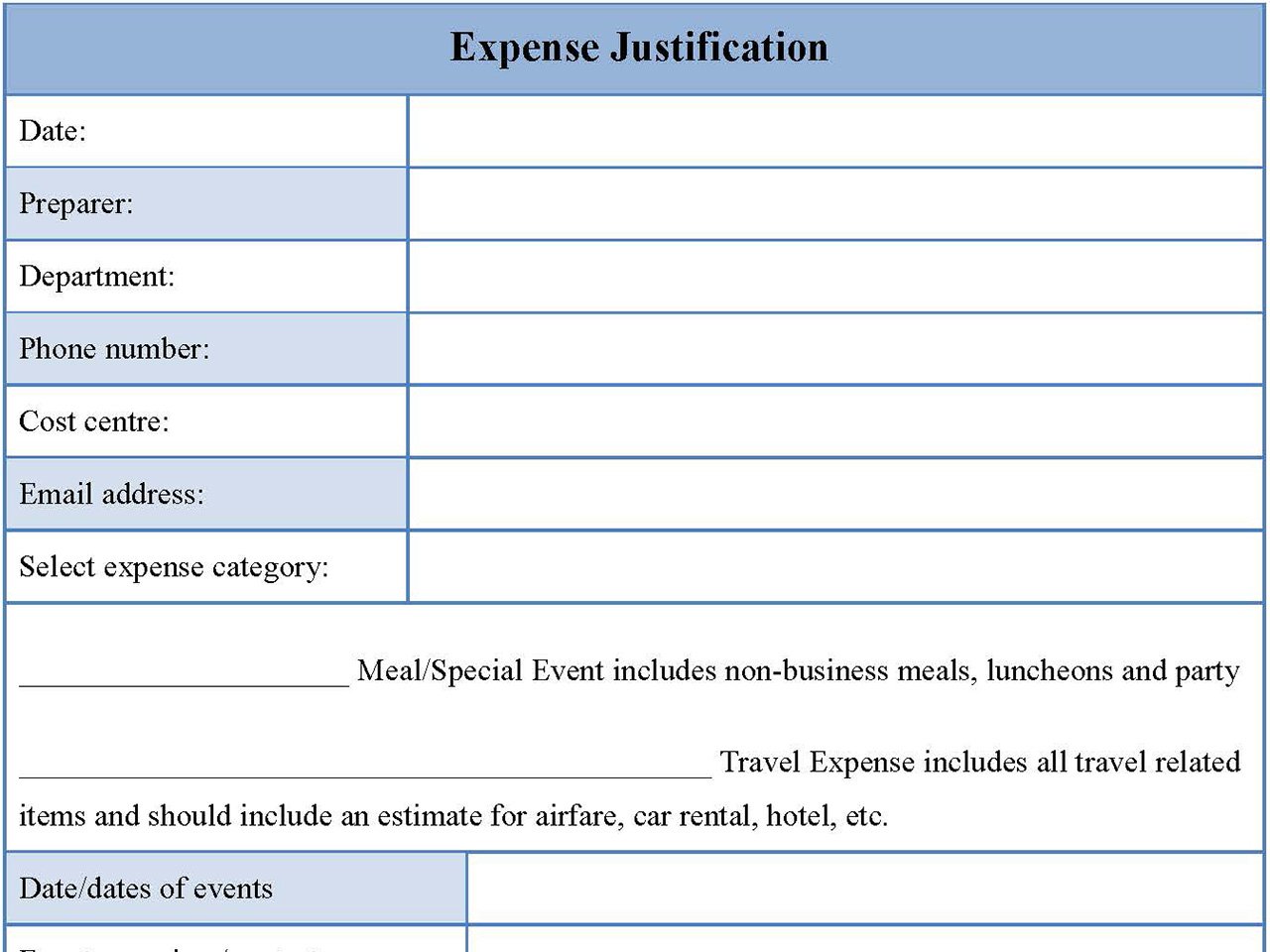 Expense Justification Form