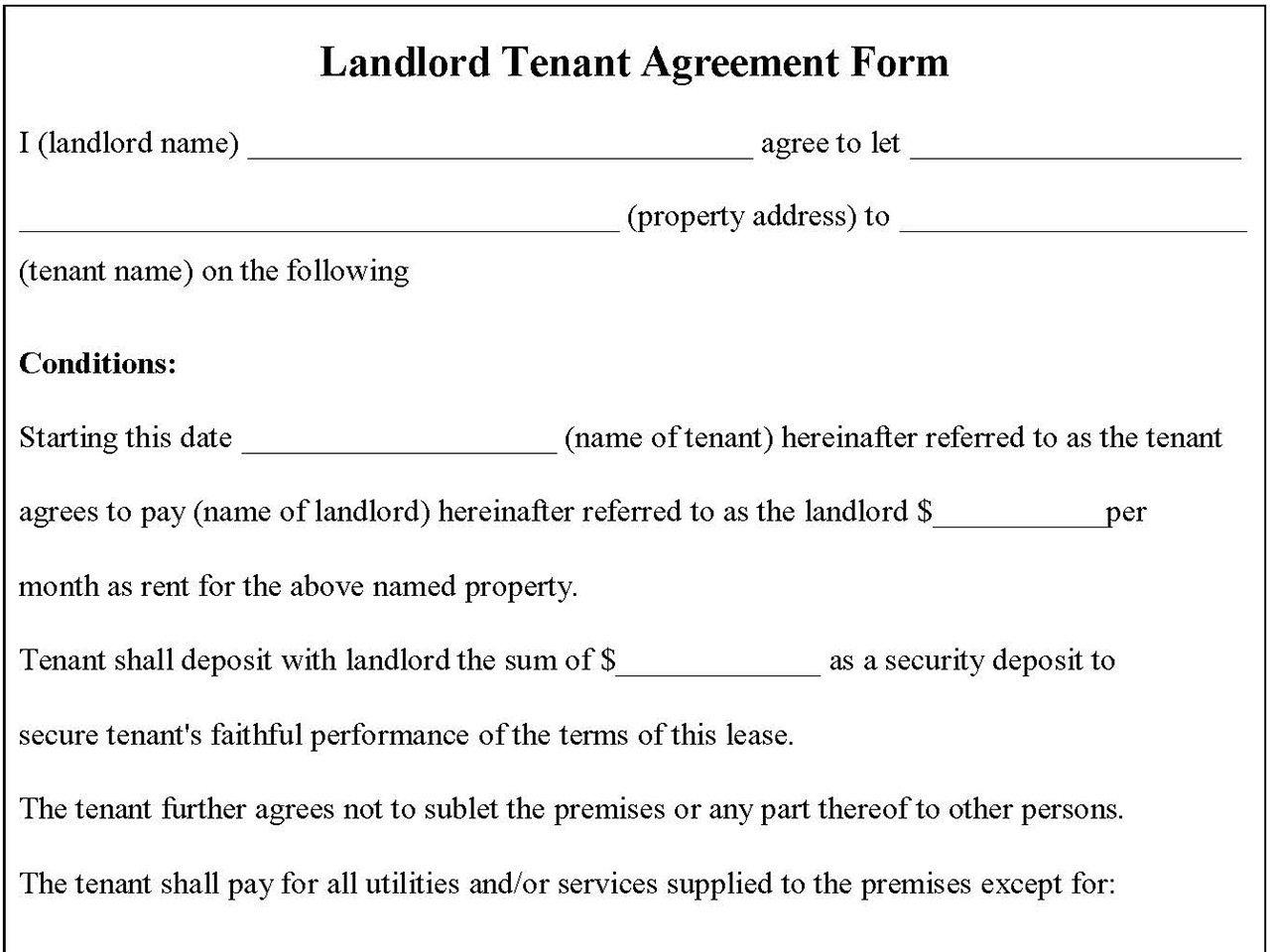 Landlord Tenant Agreement Form