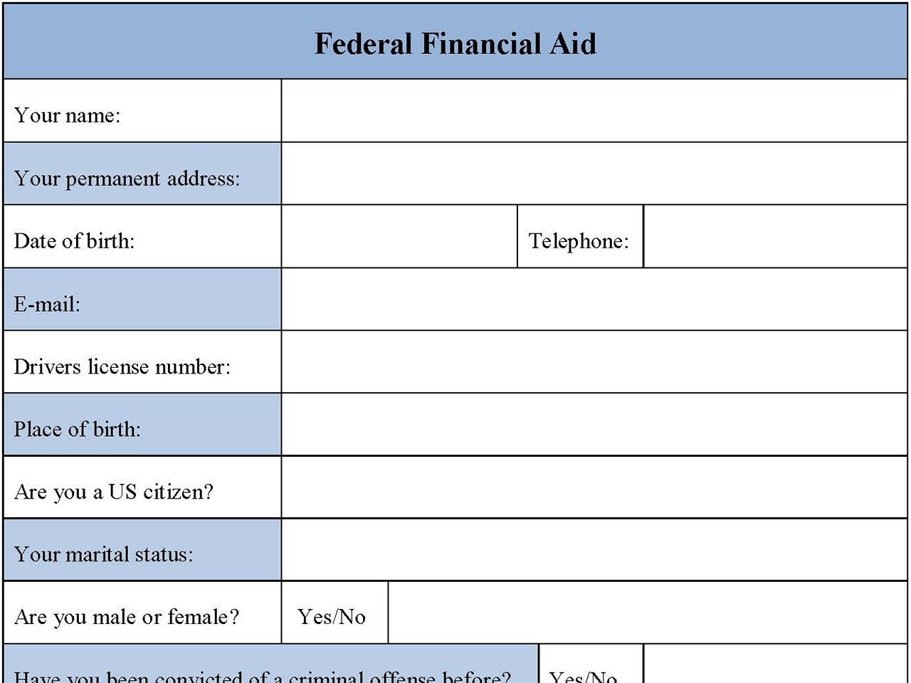 Federal Financial aid form