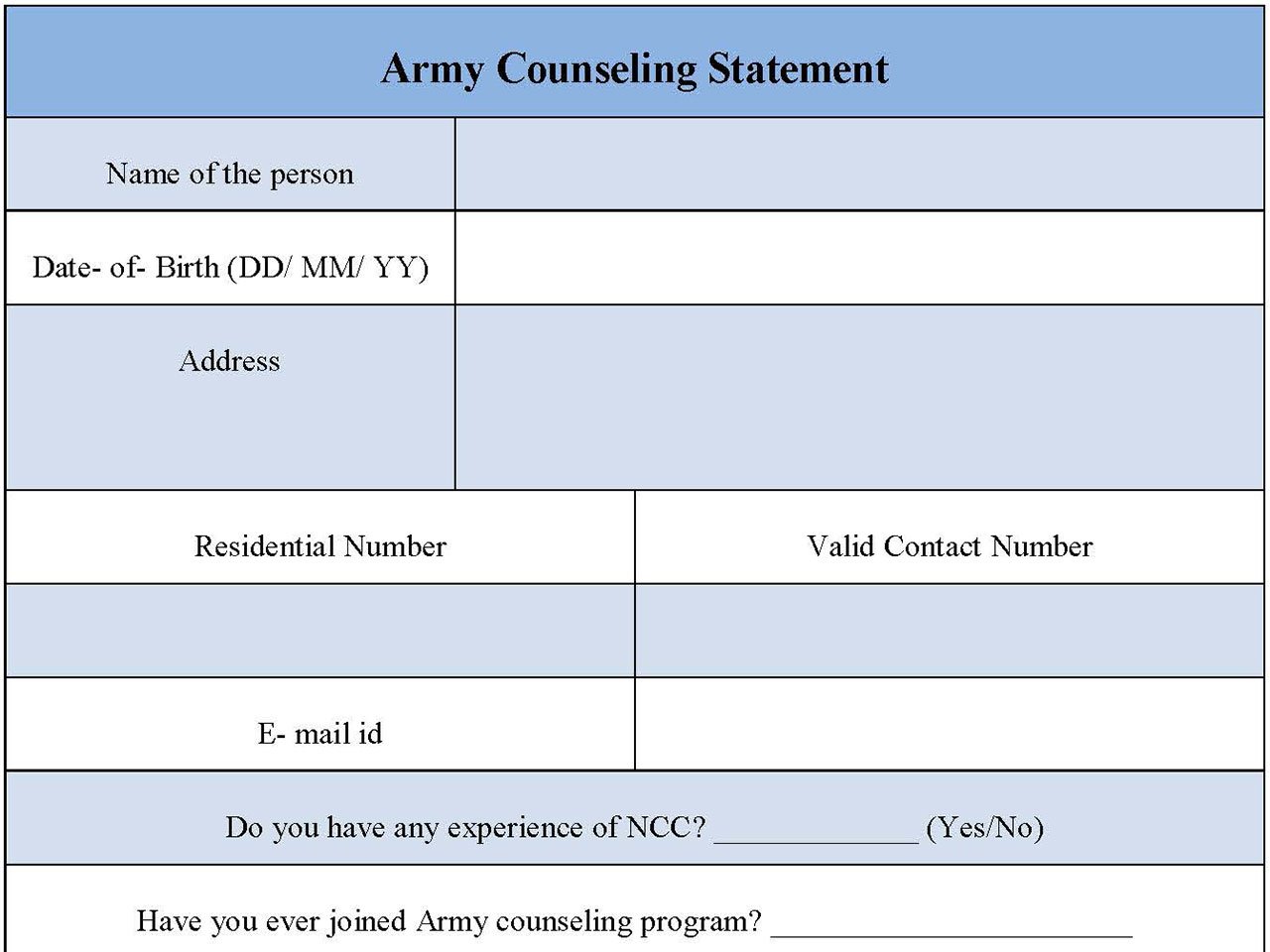 Army counselling statement form