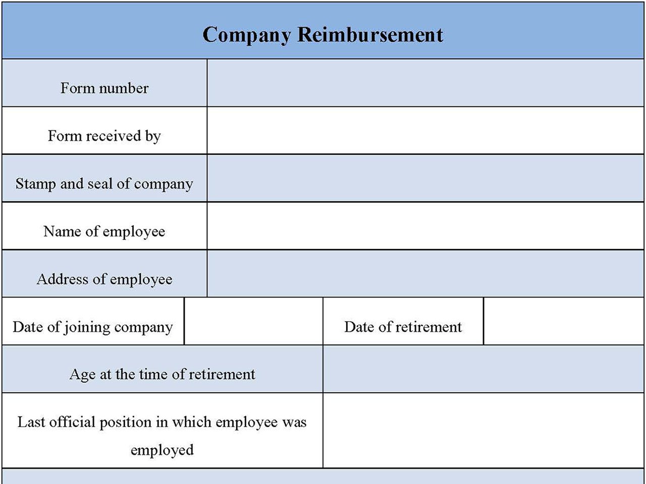 Company Reimbursement Form
