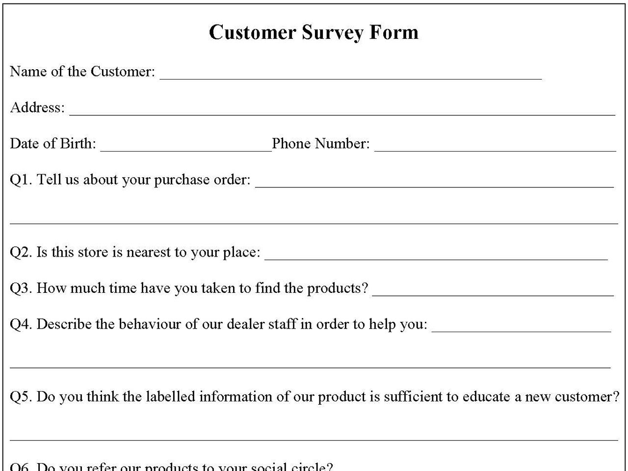Customer Survey Form