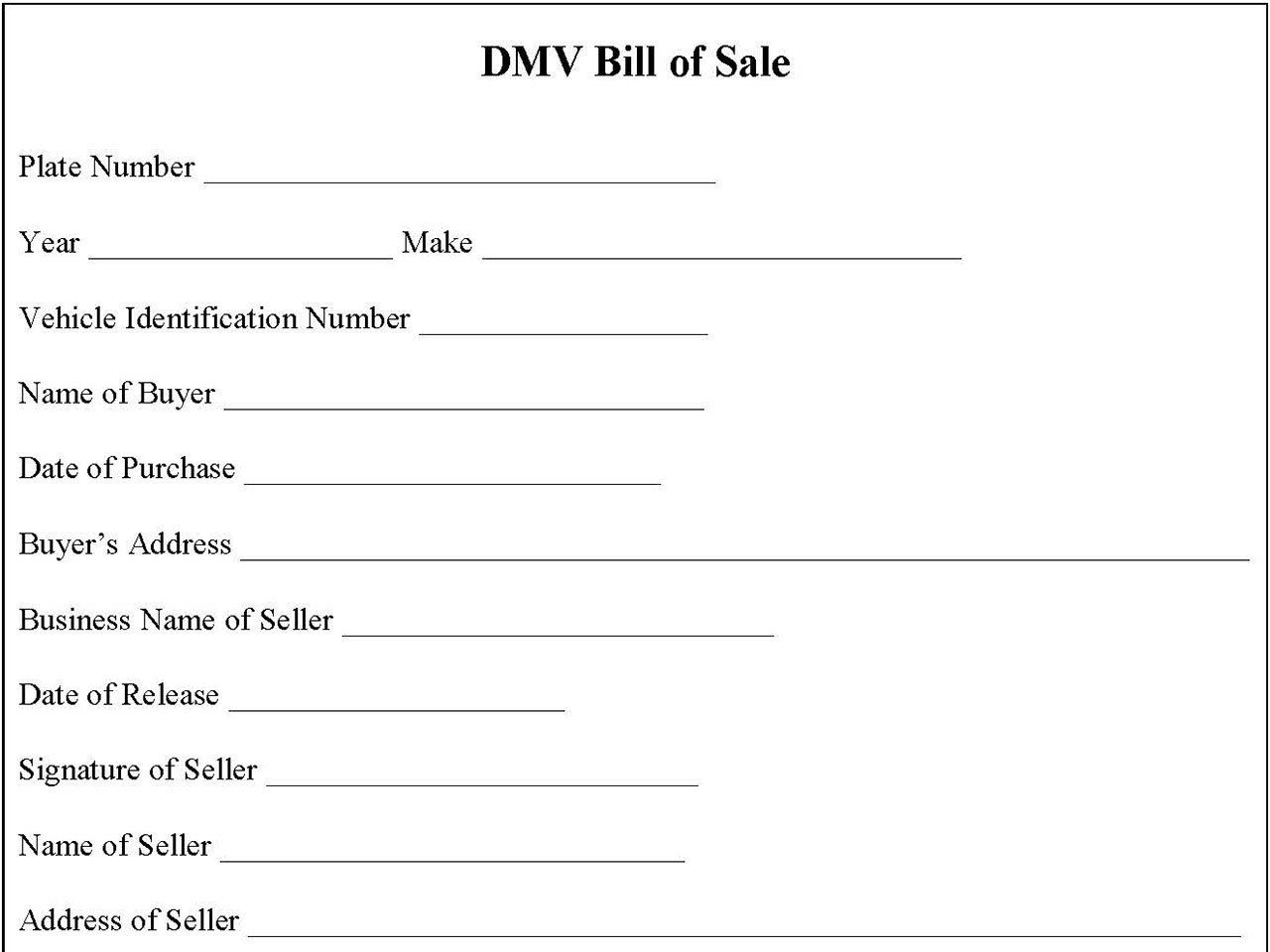 DMV Bill Of Sale Editable PDF Forms