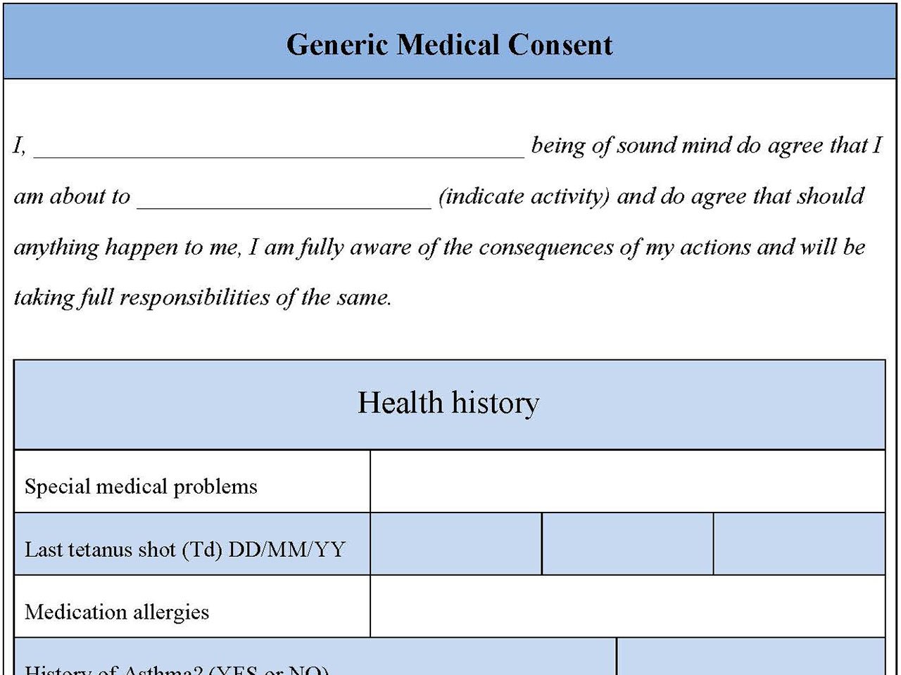 Generic Medical Consent Form