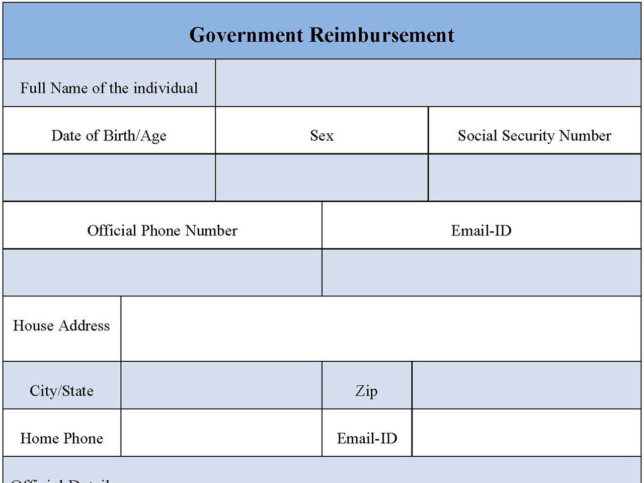 Government Reimbursement Form