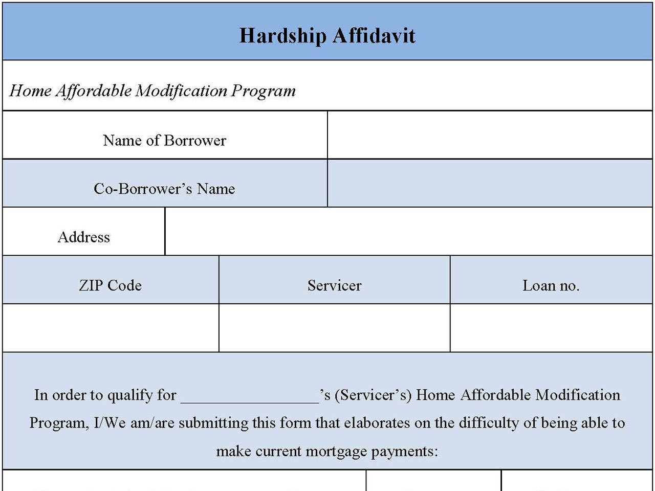 Hardship Affidavit Form