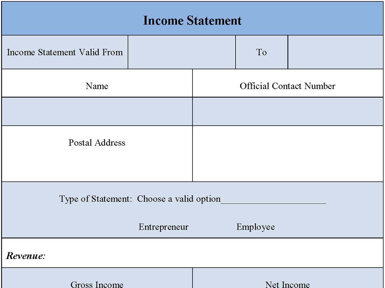 Income Statement Form