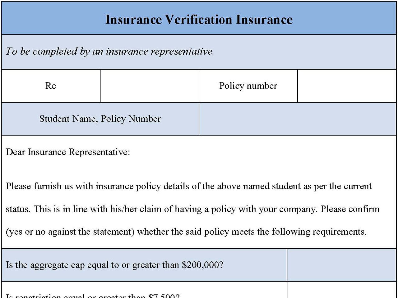 Insurance Verification Form