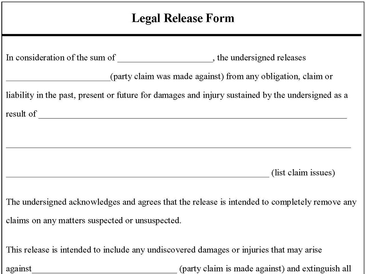 Legal Release Form