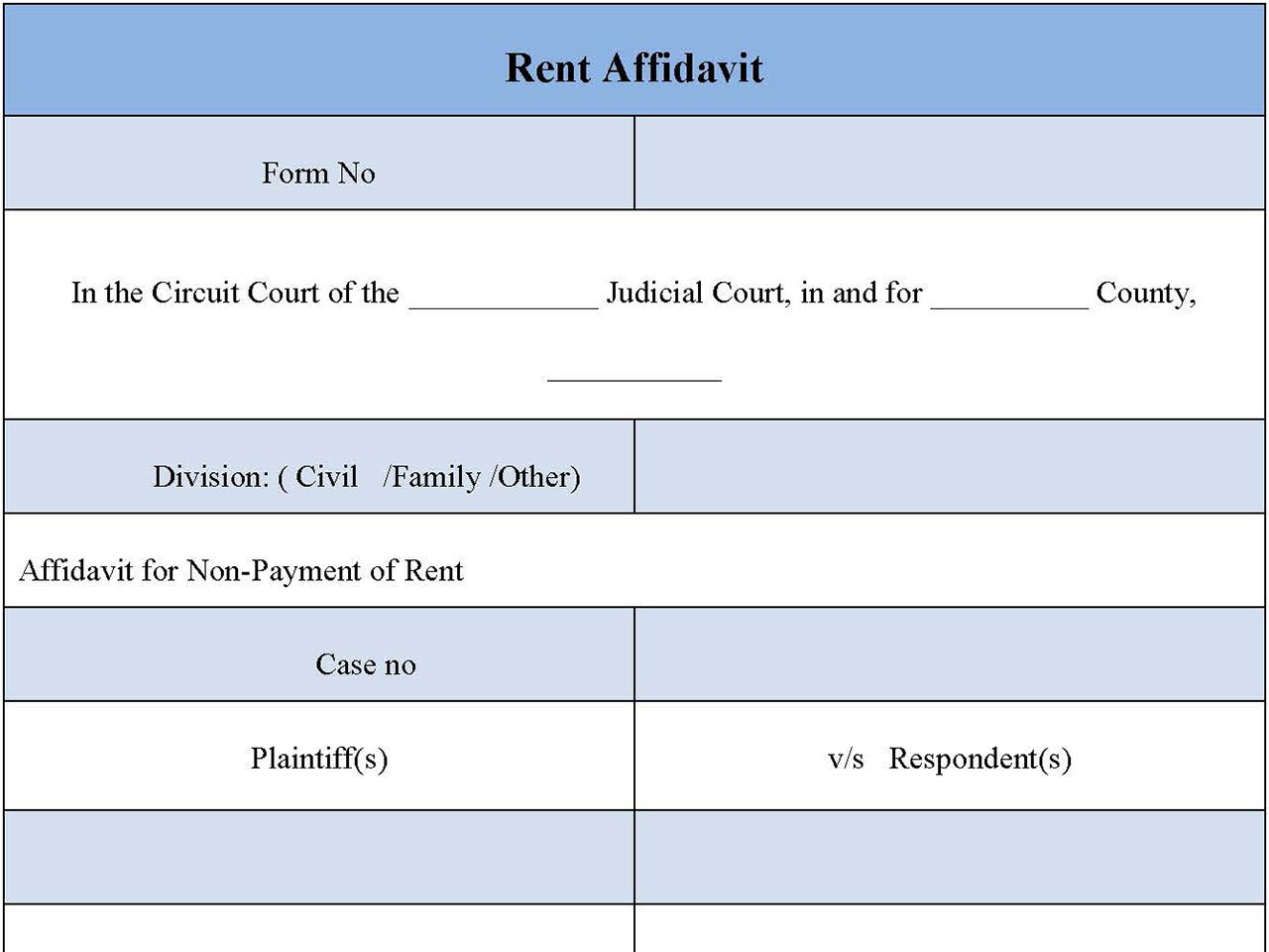 Rent Affidavit Form