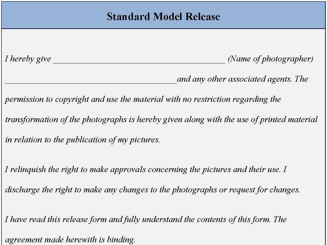 Standard Model Release Form