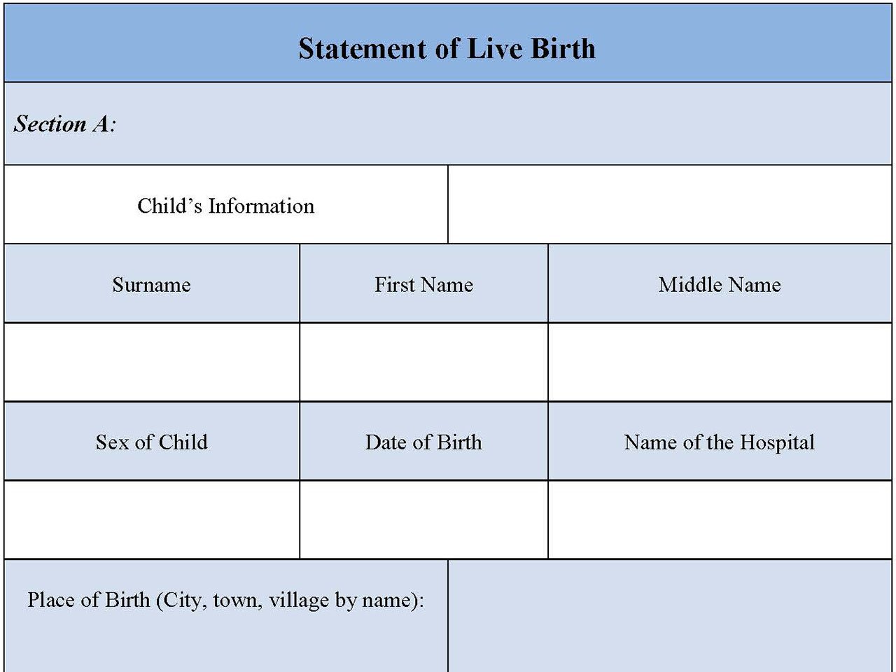 Statement of Live Birth Form