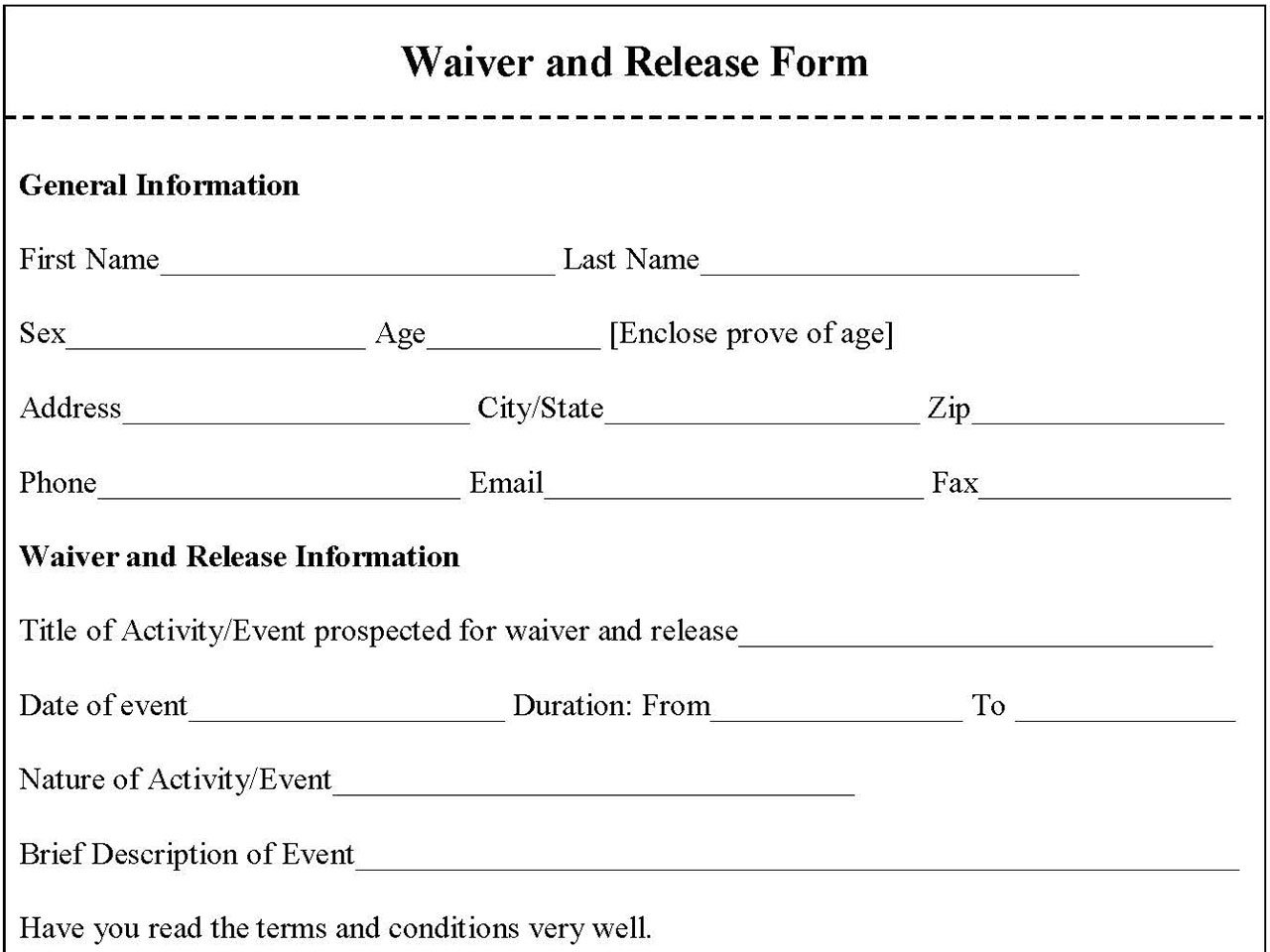 Waiver and Release Form