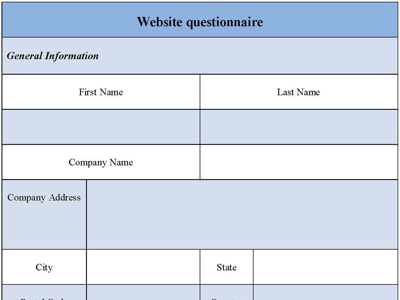 Website Questionnaire Form