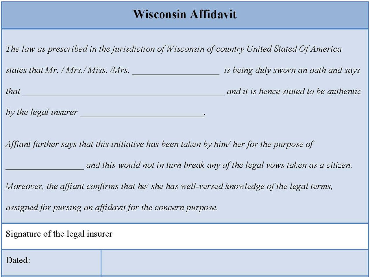 Wisconsin Affidavit Form