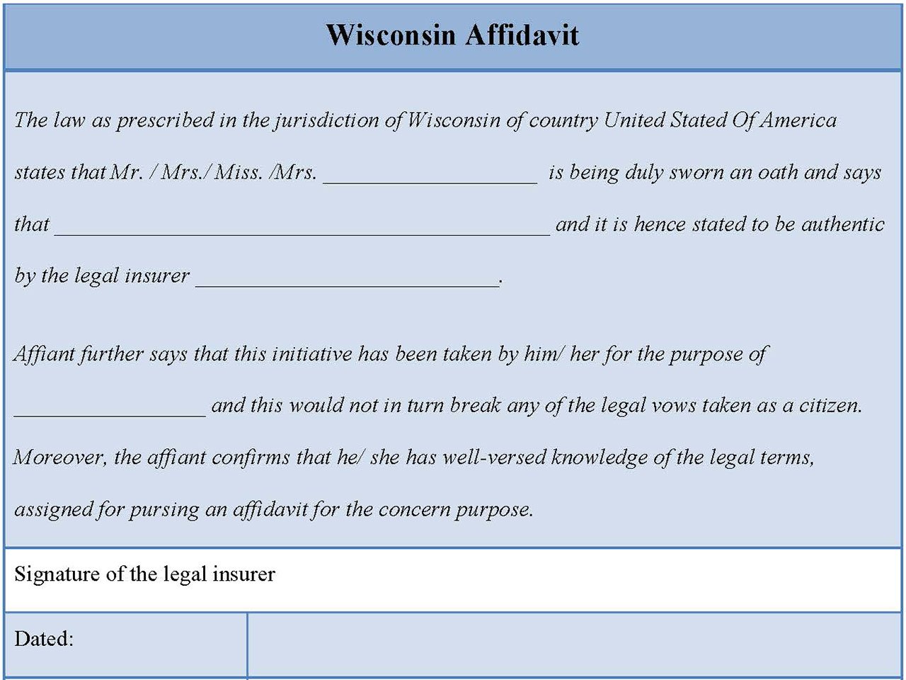 Wisconsin Affidavit Form