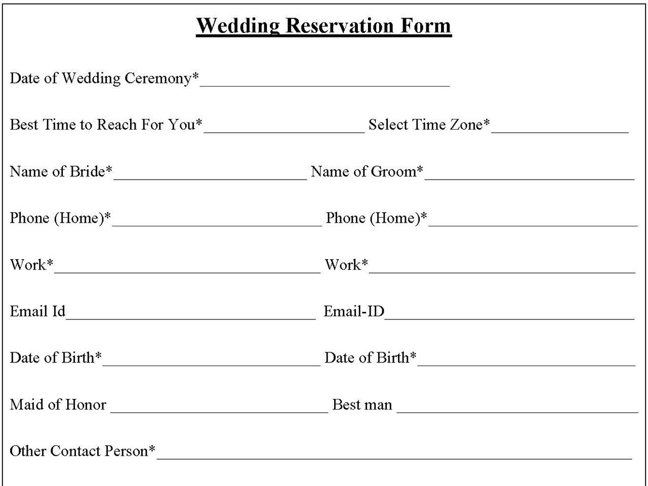 Wedding Reservation Form