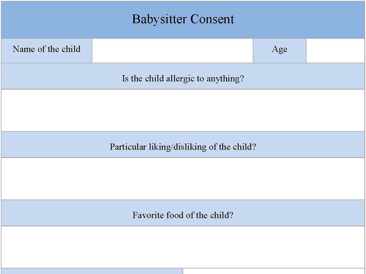 Babysitter consent forms