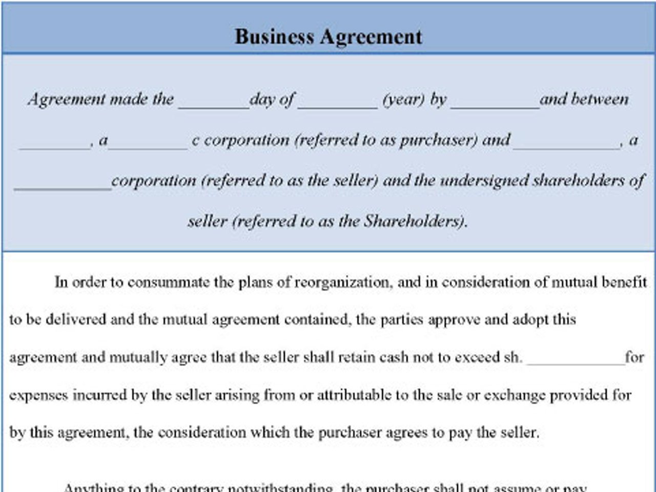 Business Agreement Form