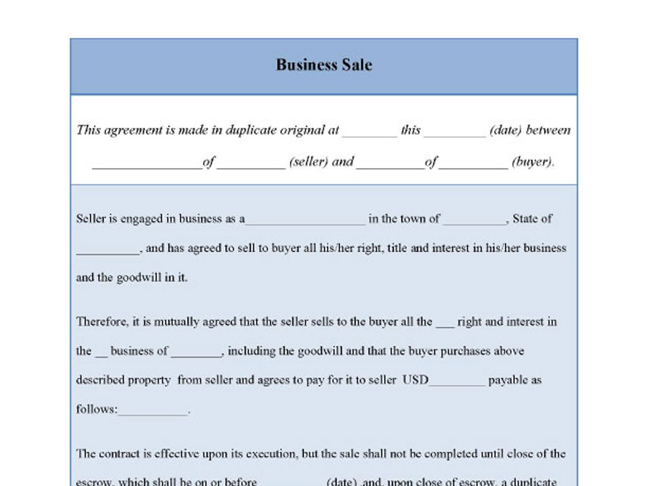 Business Sale Form