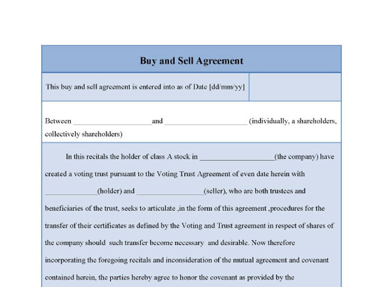 But and sell agreement form