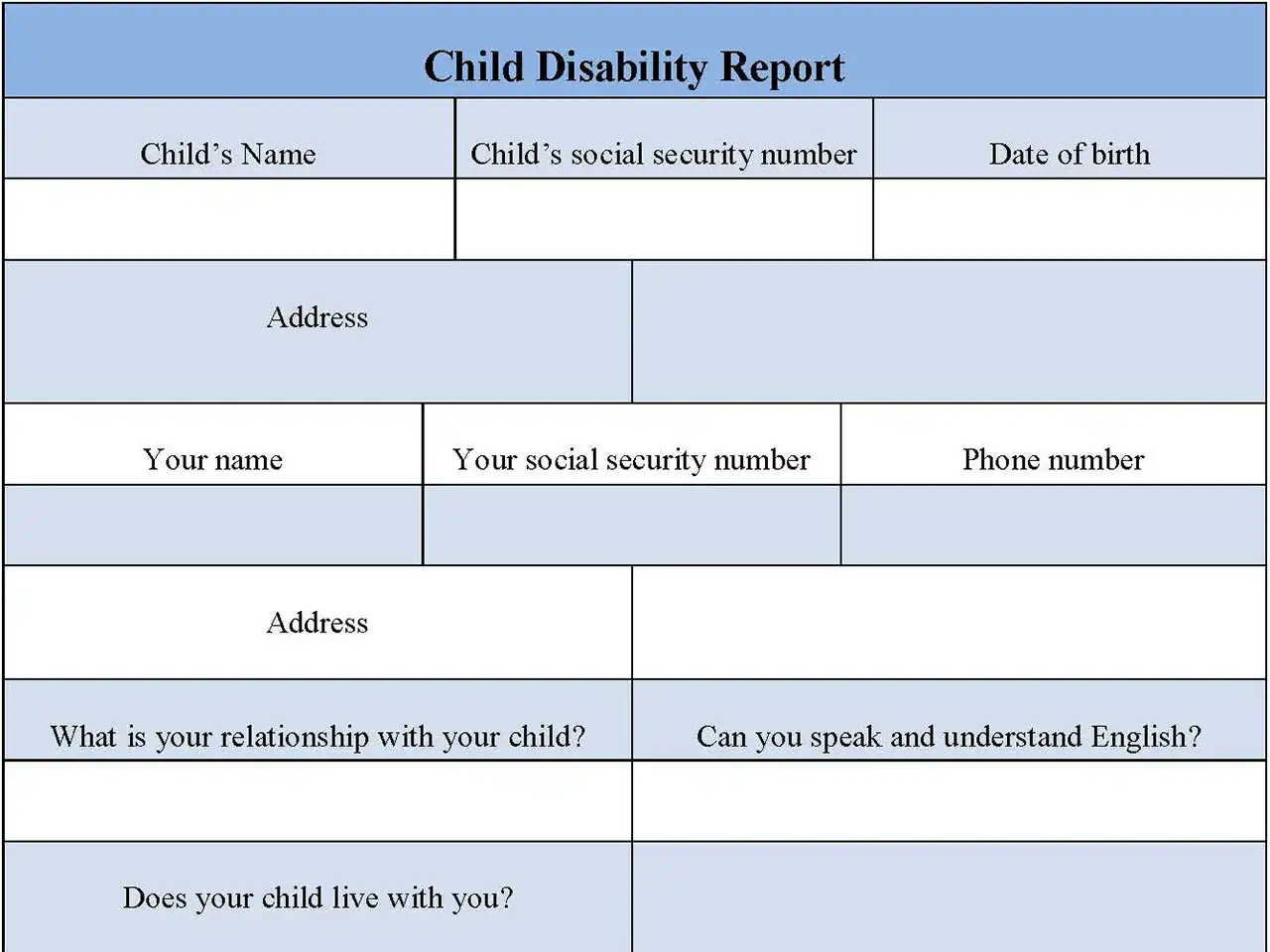 Child Disability Report Form