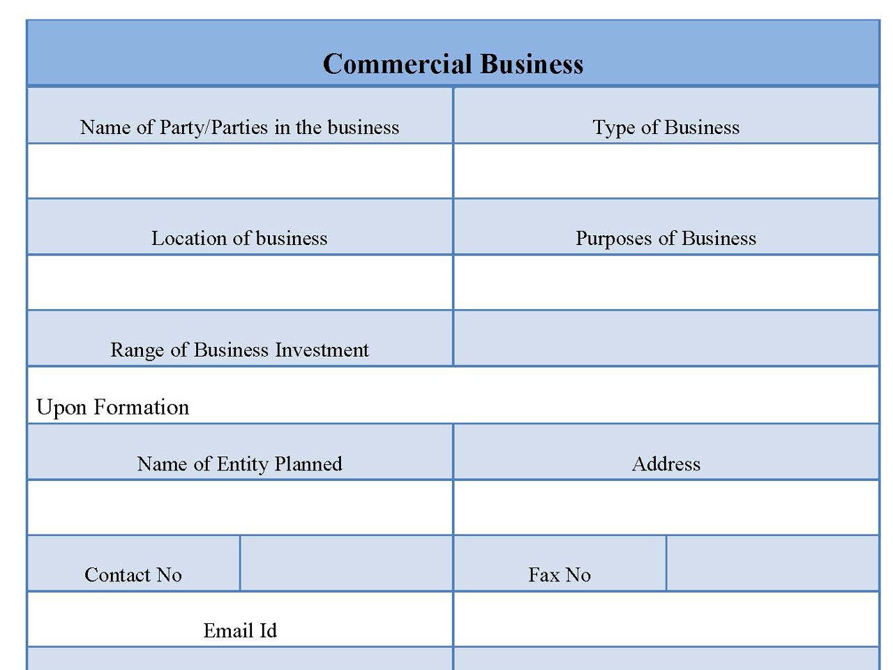 Commercial Business Form