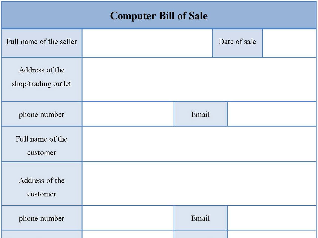 Computer Bill of Sale Form
