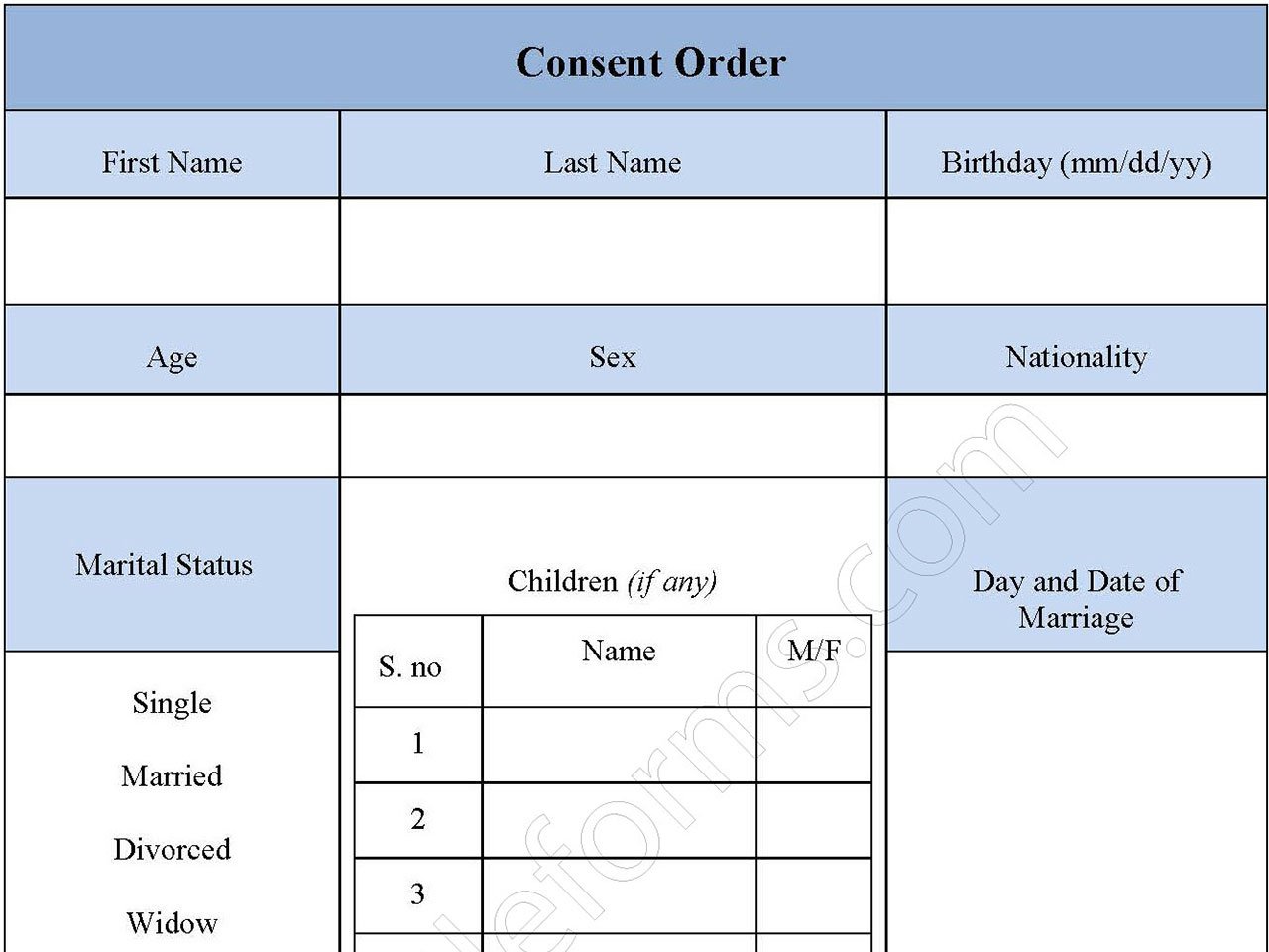 Consent Order Form