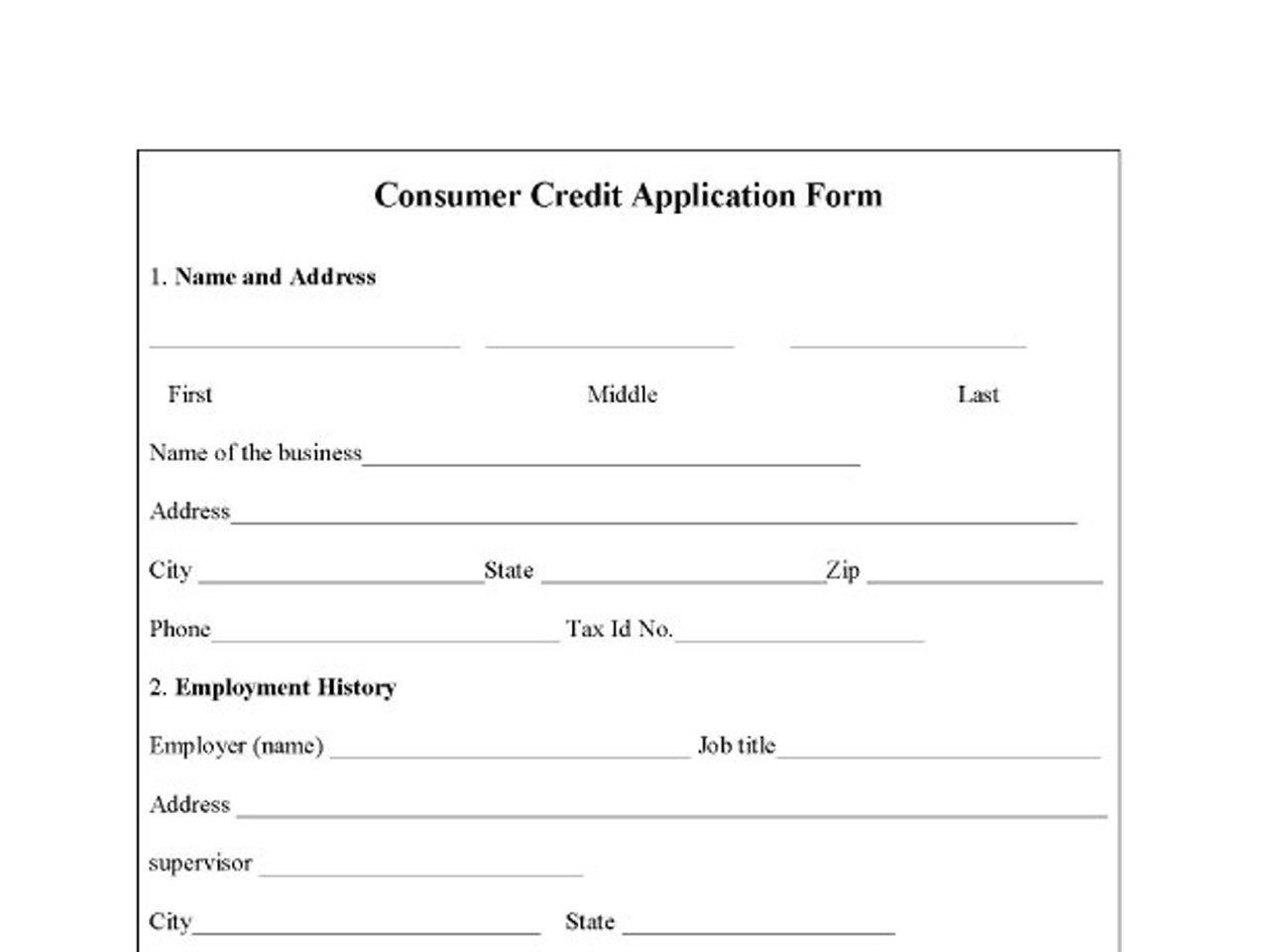 Consumer credit application form