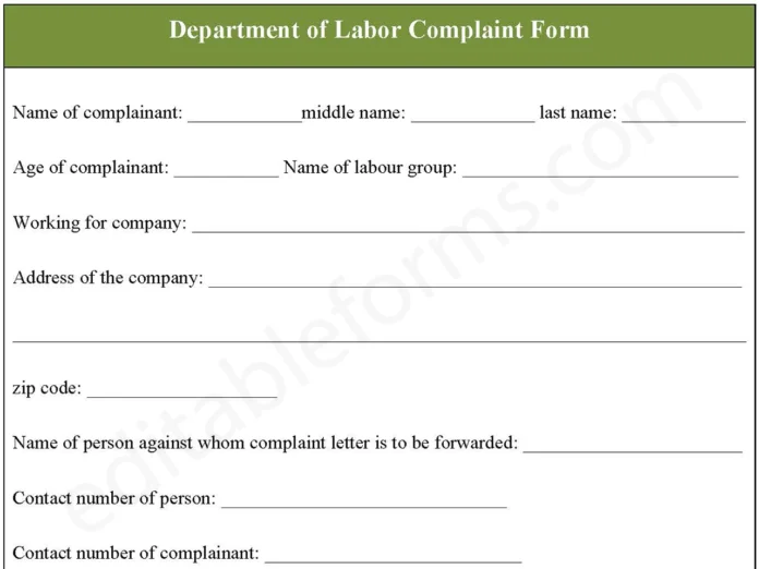 Department of Labor Complaint Form Department of Labor Complaint Form