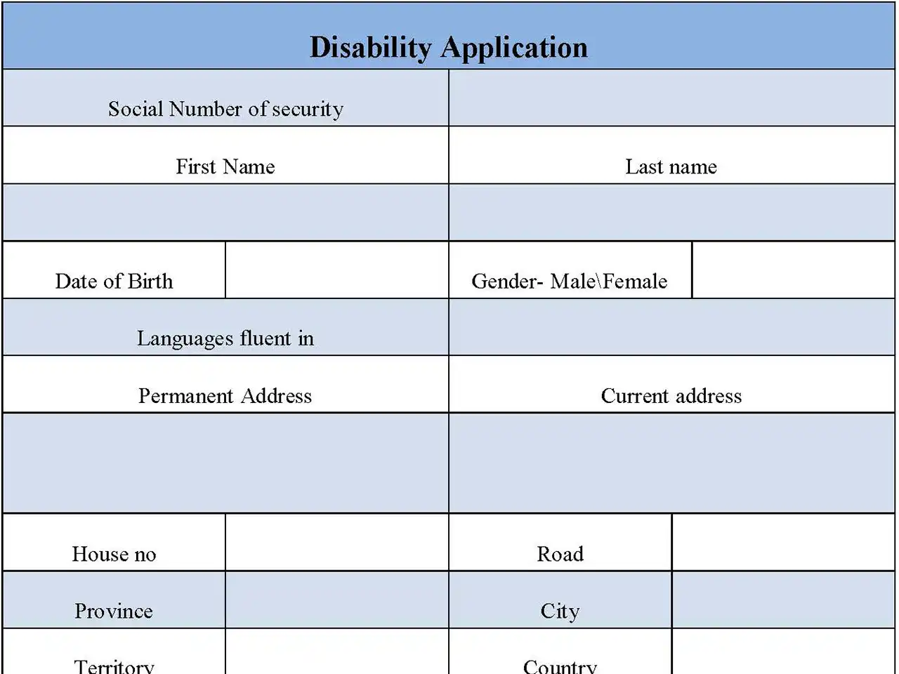 Disability Application Form