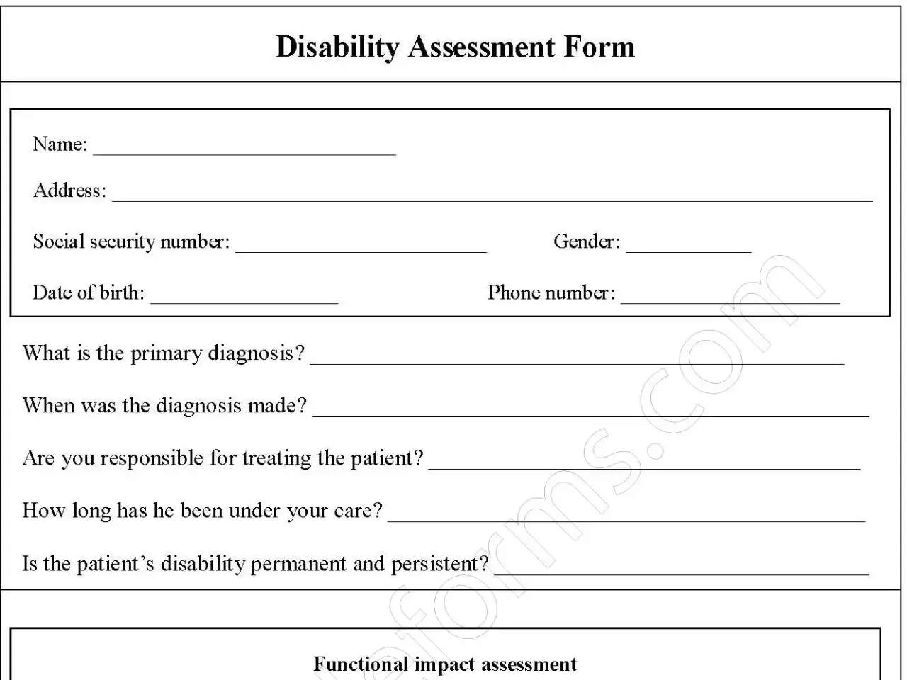 Disability Assessment Fillable PDF Form