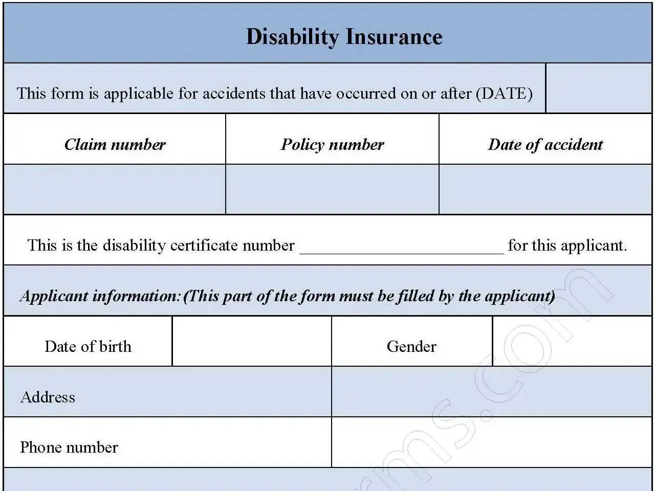 Disability Insurance Fillable PDF Form Disability Insurance Fillable PDF Form