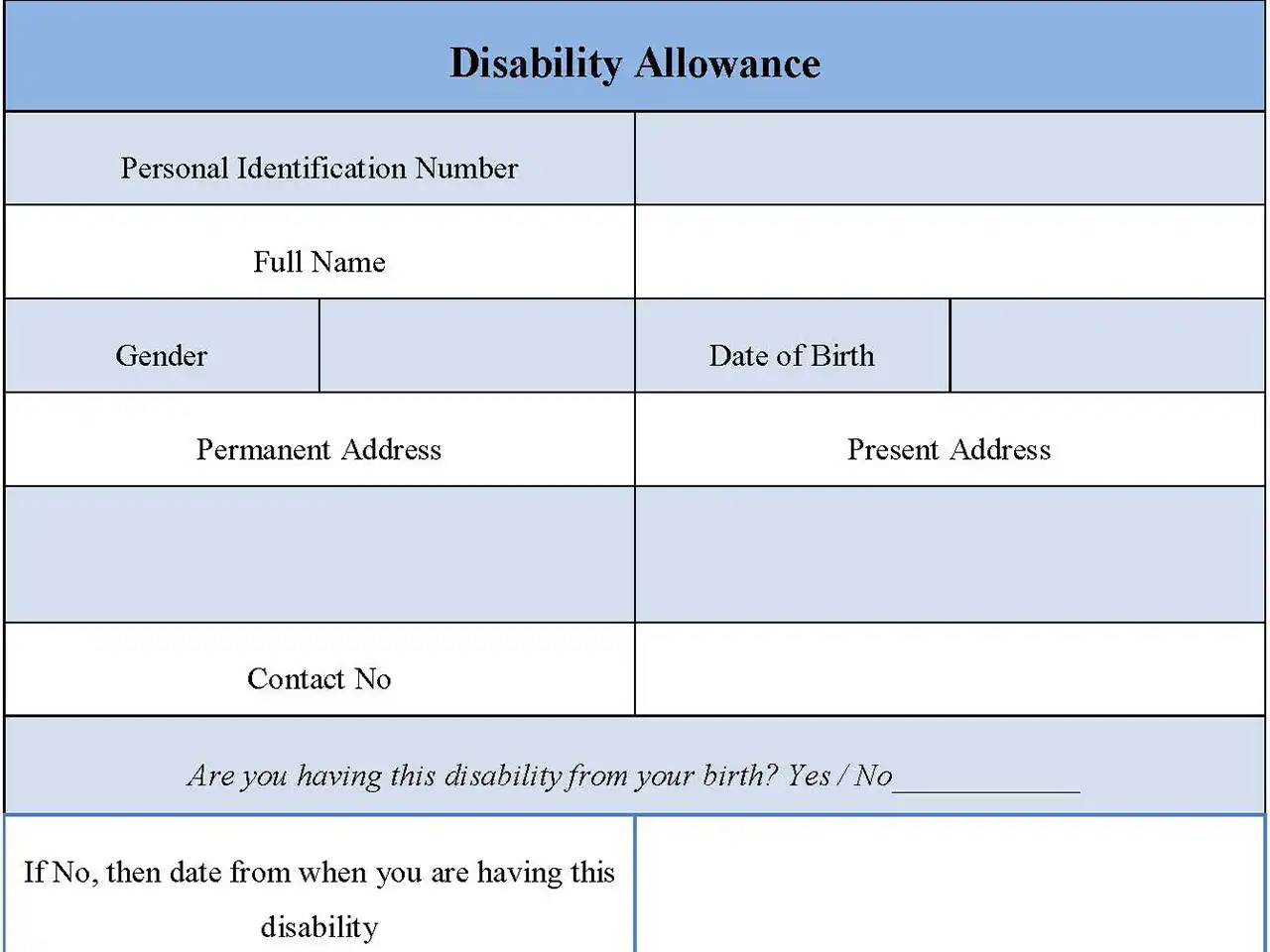 Disability allowance form