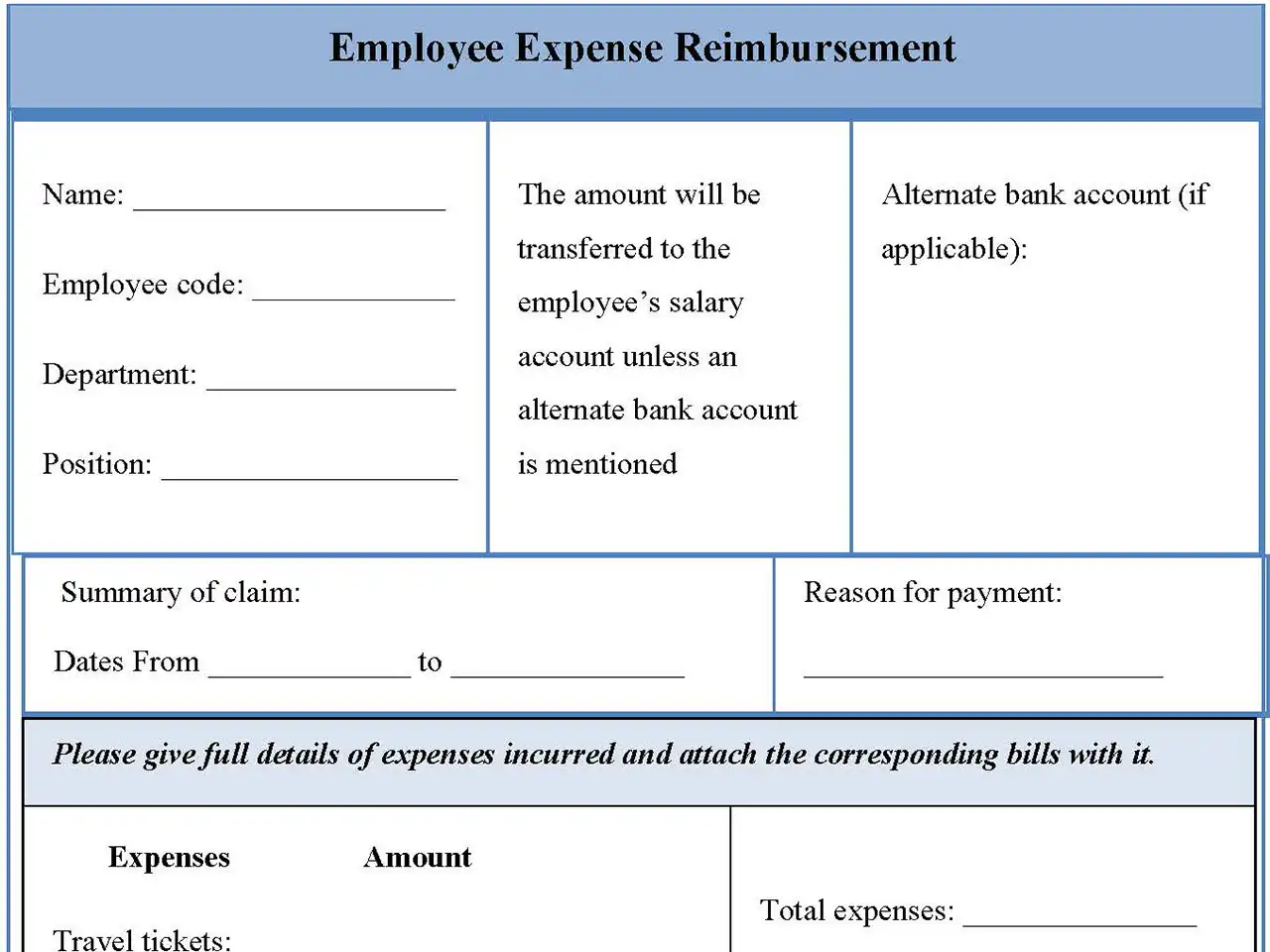 Employee Expense Reimbursement Form