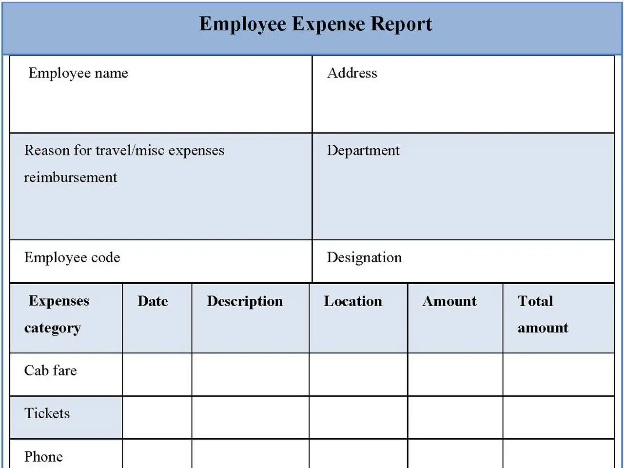 Employee Expense Report Form