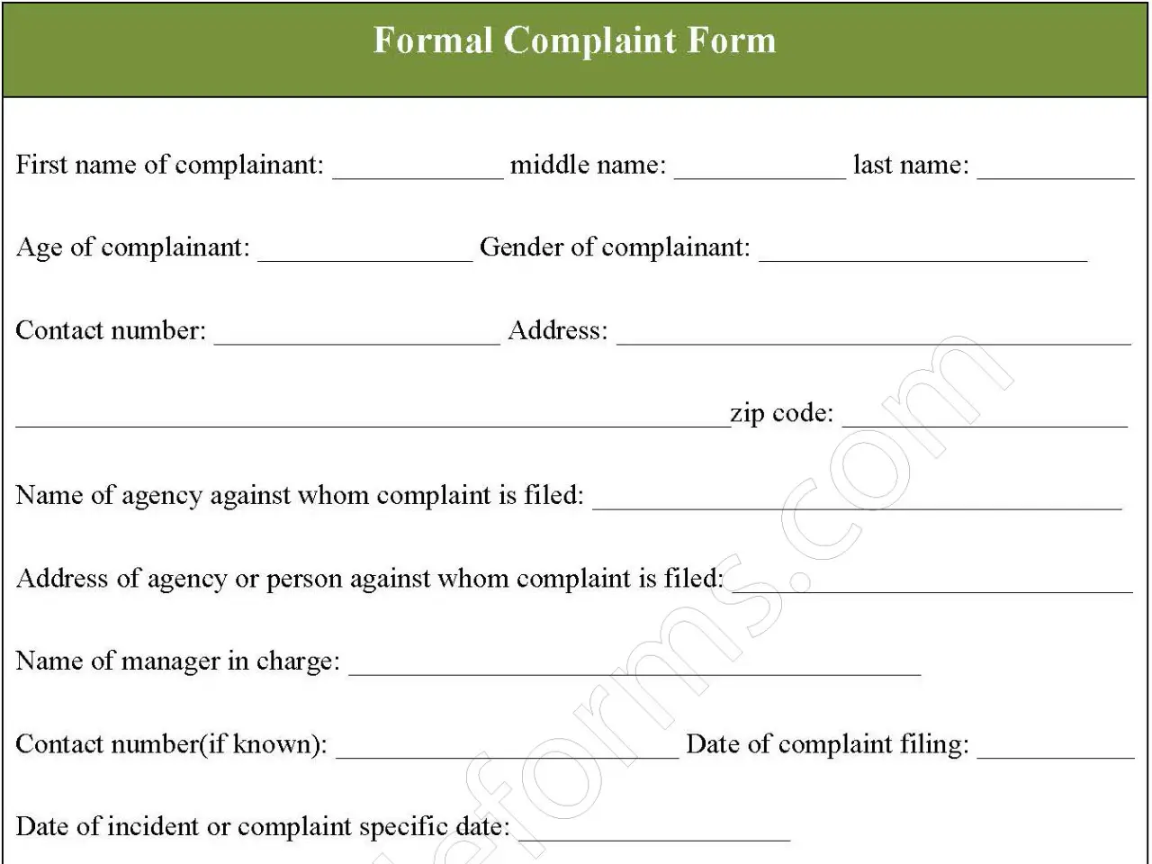 Formal Complaint Fillable PDF Form Formal Complaint Fillable PDF Form