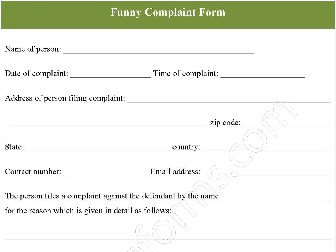 Funny Complaint Fillable PDF Form Funny Complaint Fillable PDF Form