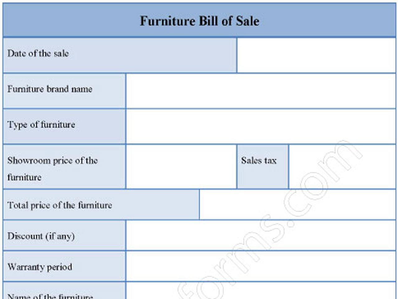 Furniture Bill of Sale Form