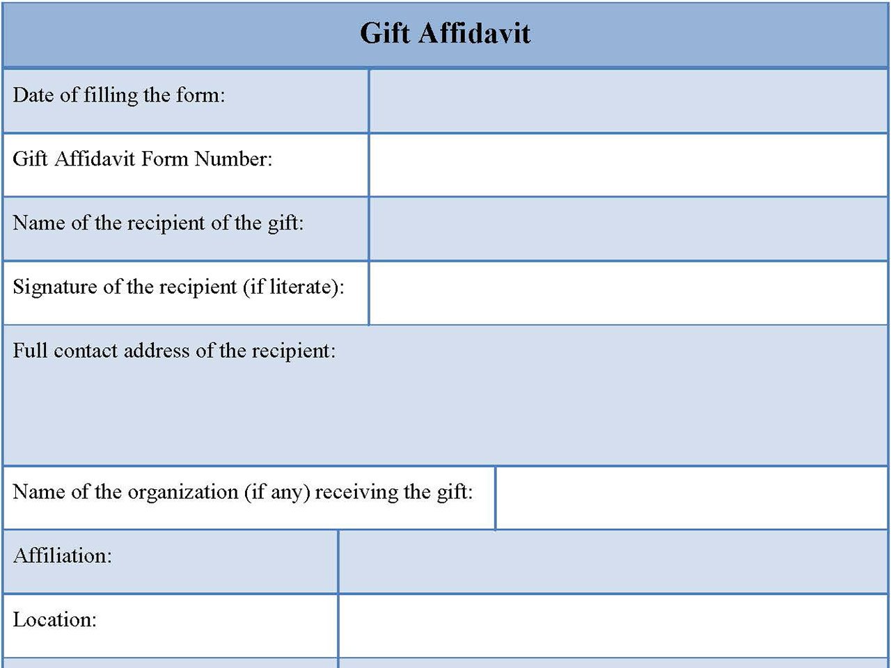 Gift Affidavit Form