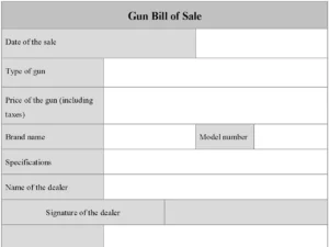 Gun Bill Of Sale Fillable PDF Form