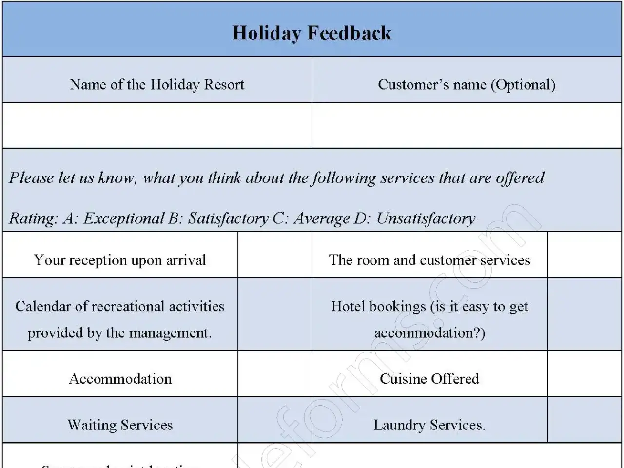 Holiday Feedback Fillable PDF Form Holiday Feedback Fillable PDF Form