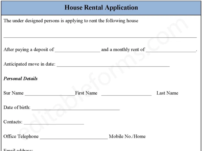 House Rental Application Form