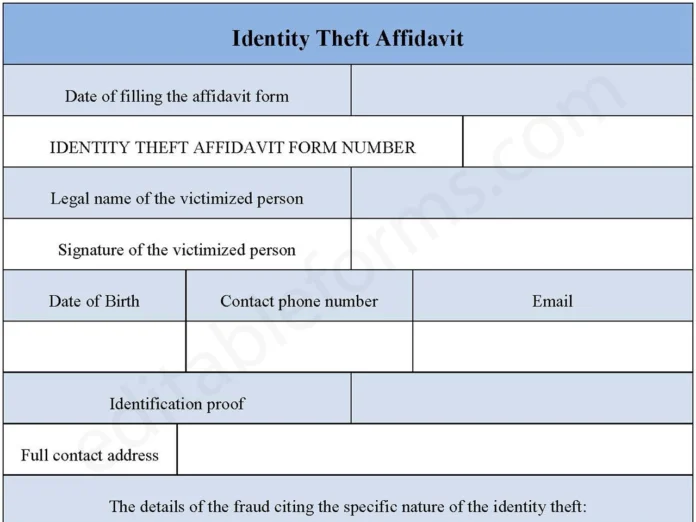 Identity Theft Affidavit Form PDF