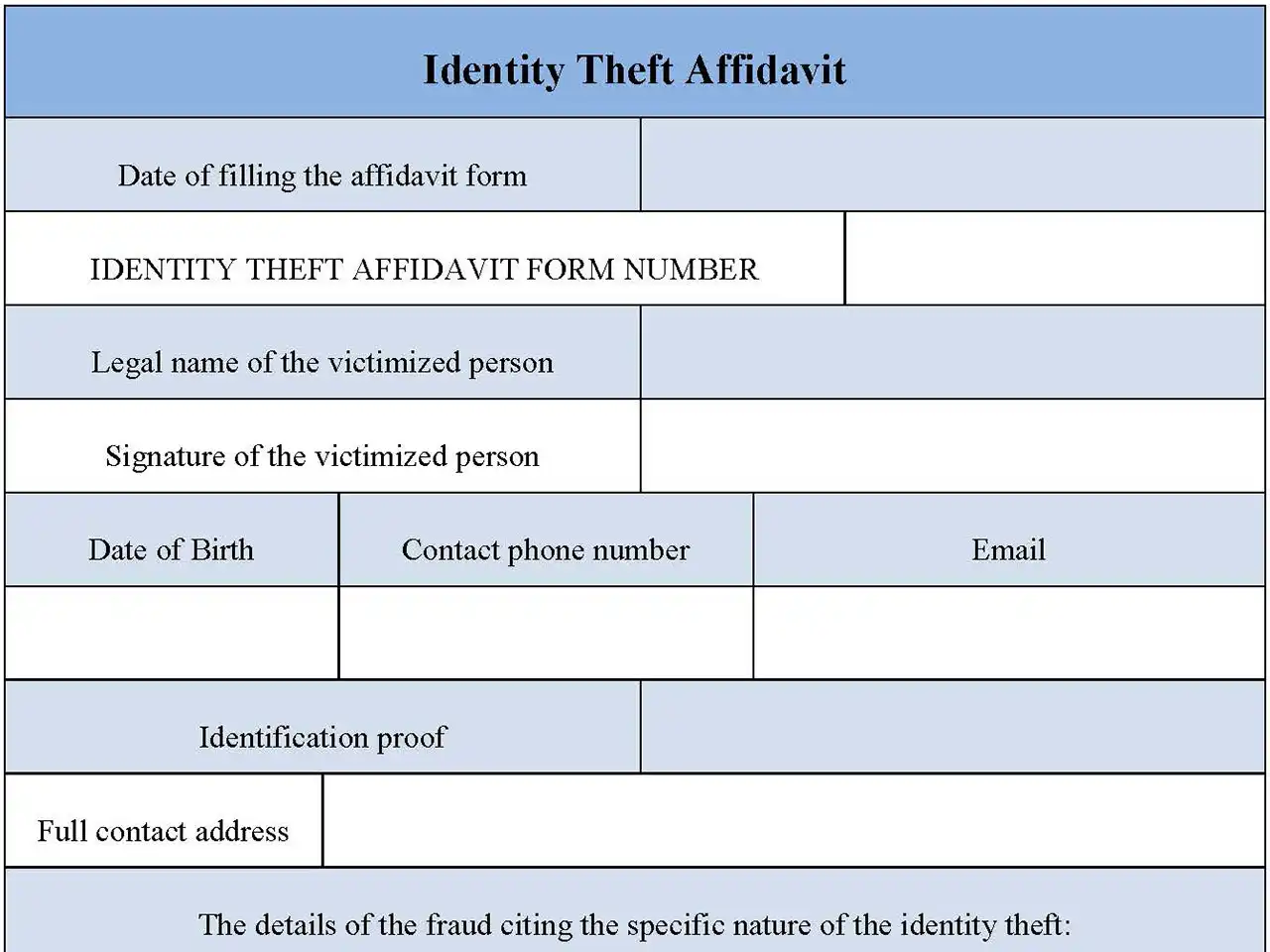 Identity Theft Affidavit Form