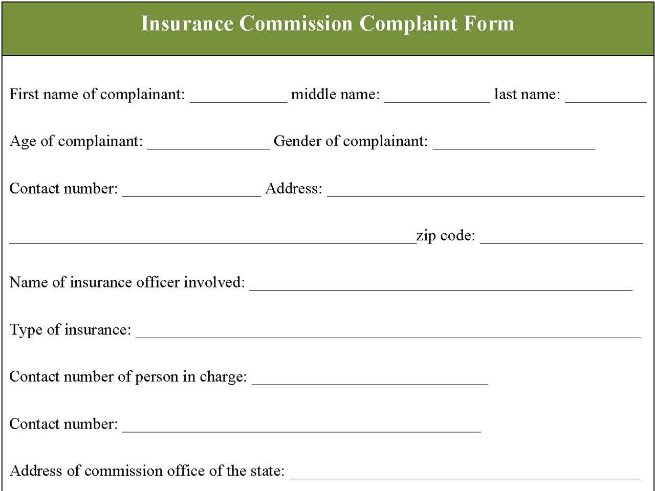 Insurance Commission Complaint Form