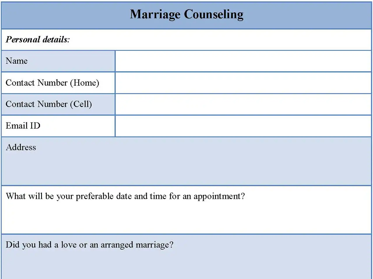 Marriage Counseling Form