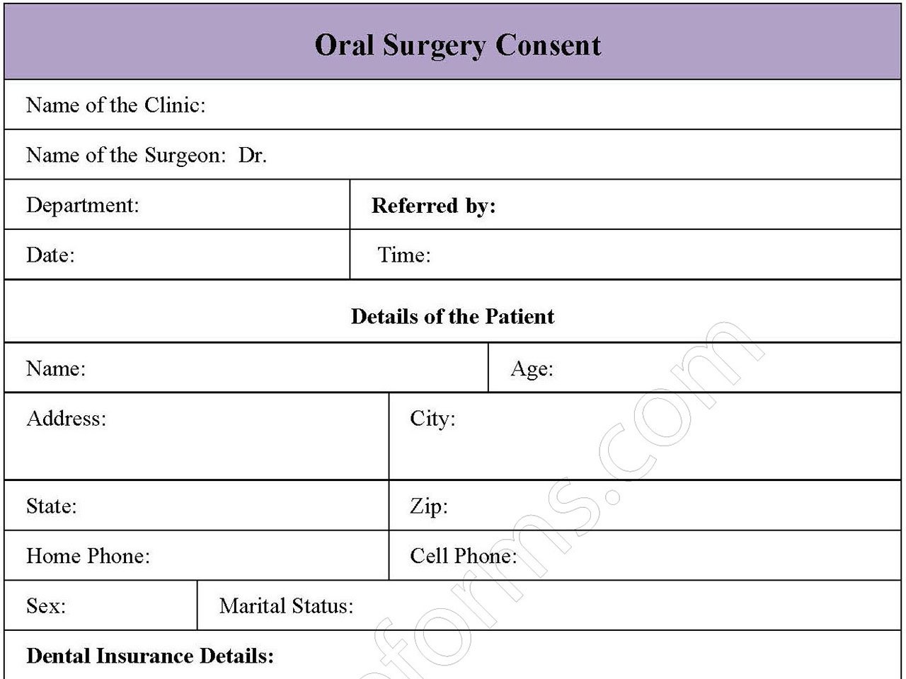 Oral Surgery Consent Form